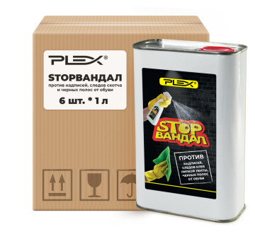 Средство против надписей, следов скотча и черных полос от обуви PLEX STOP ВАНДАЛ 1 л x 6 шт
