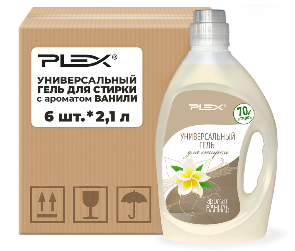Универсальный гель для стирки с ароматом ванили PLEX 2,1 л x 6 шт