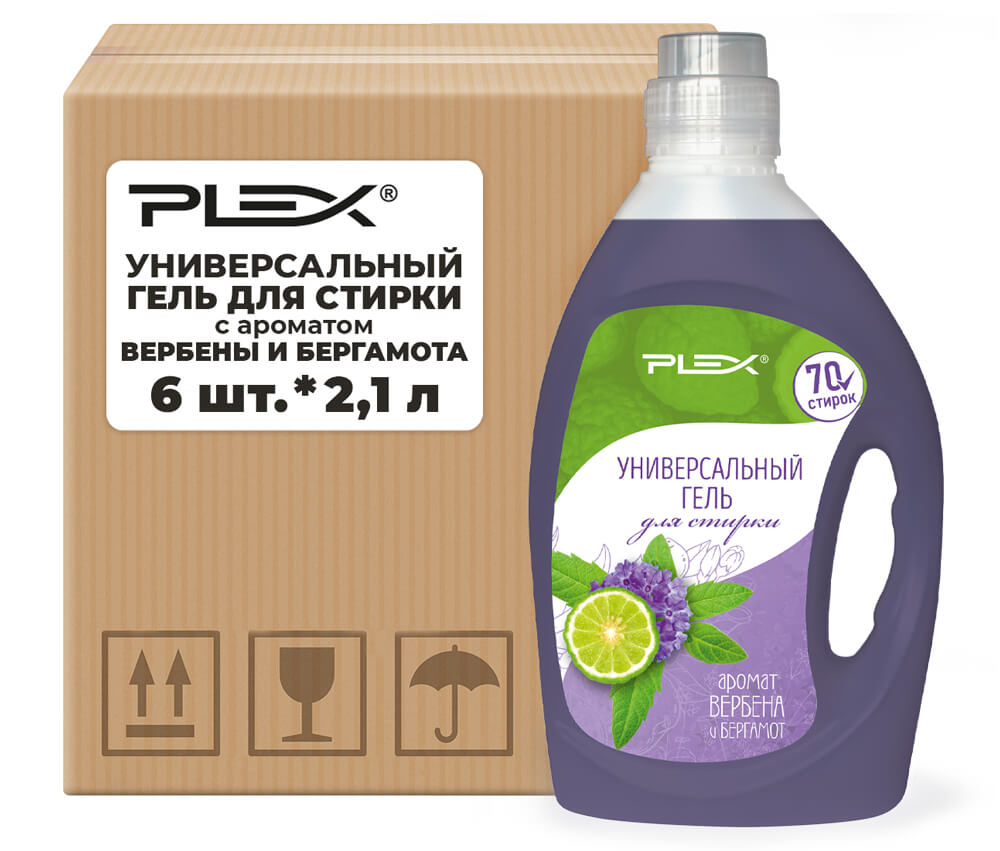 Универсальный гель для стирки с ароматом вербены и бергамота PLEX 2,1 л x 6 шт