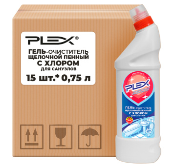 Гель-очиститель щелочной пенный с хлором для санузлов PLEX 750мл*15шт