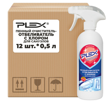 Пенный очиститель-отбеливатель с хлором для санузлов PLEX 500мл*12шт