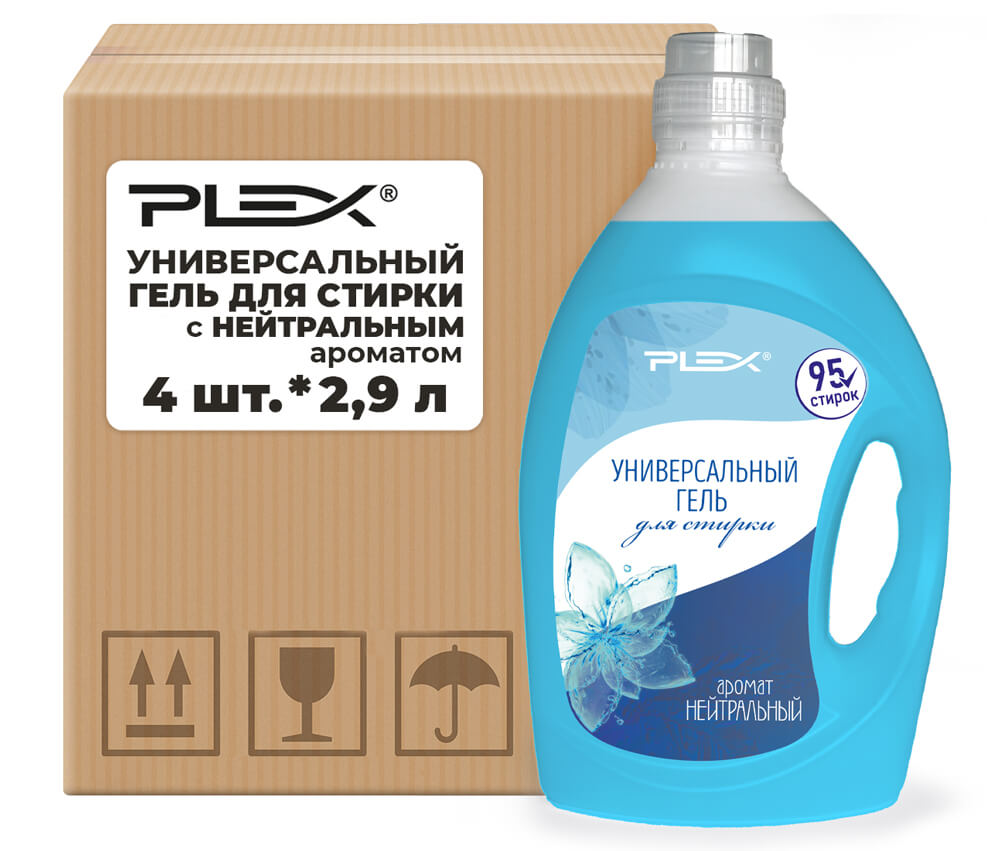 Универсальный гель для стирки с нейтральным ароматом PLEX 2,9 л x 4 шт